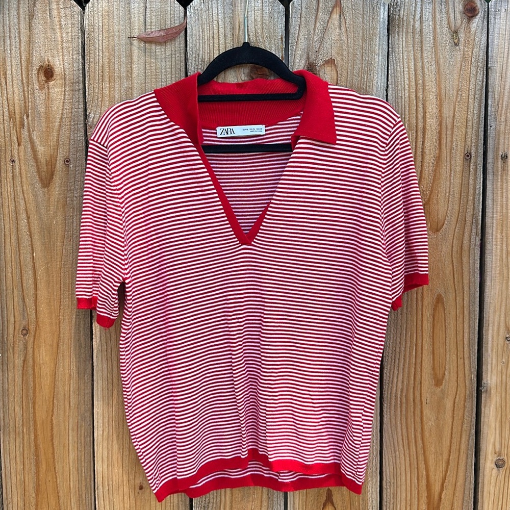 Zara red striped knit polo